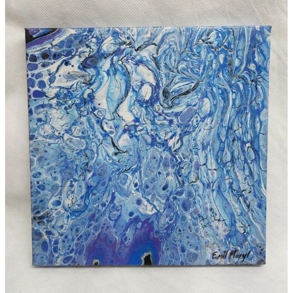 Emil Maryl Original Acrylic on Canvas Modern Abstract Painting 9x9 Blue Black